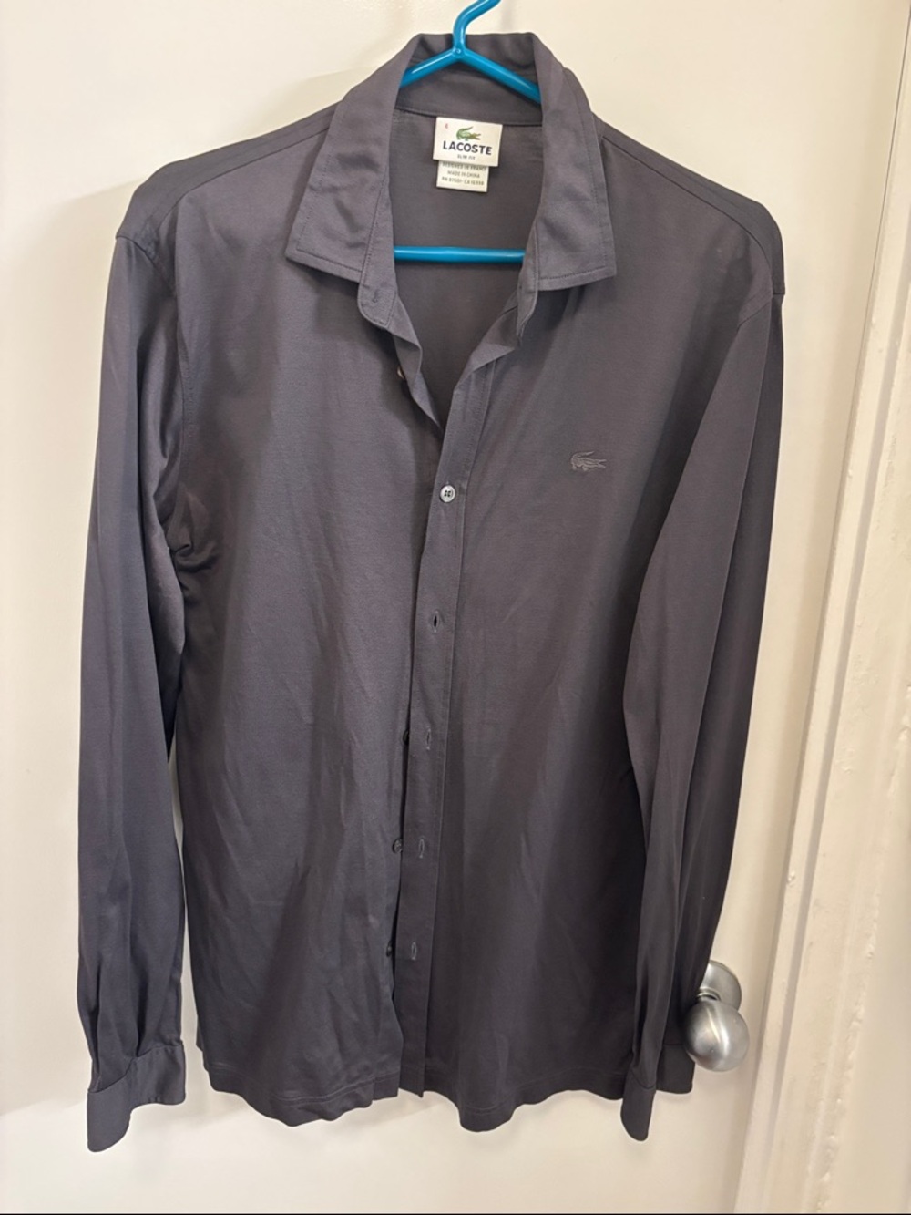 Lacoste Men's Long-Sleeve Button-Down Shirt — Charcoal Gray